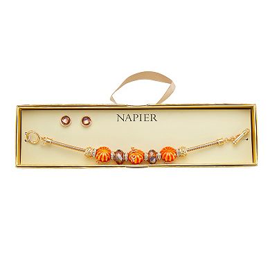 Napier Gold Tone Pumpkin Bracelet & Earrings Set