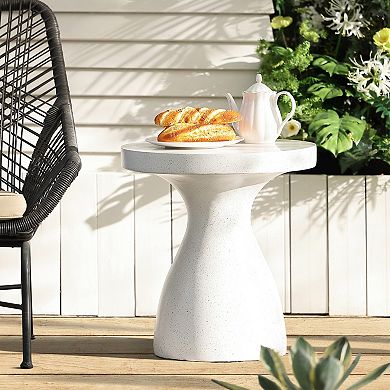 LuxenHome White And Speckled Gray Mgo 20" Round Outdoor Side Table