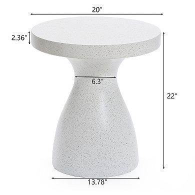 LuxenHome White And Speckled Gray Mgo 20" Round Outdoor Side Table