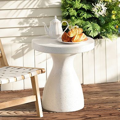 LuxenHome White And Speckled Gray Mgo 20" Round Outdoor Side Table