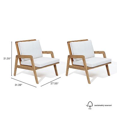 Luxenhome Outdoor Acacia Wood Armchairs With Cushions, Set Of  2