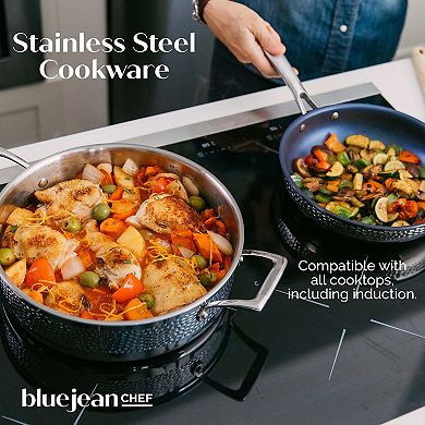 Blue Jean Chef 3-piece Stainless Steel Cookware Set, Hammered Finish, Tri-ply Construction Clad