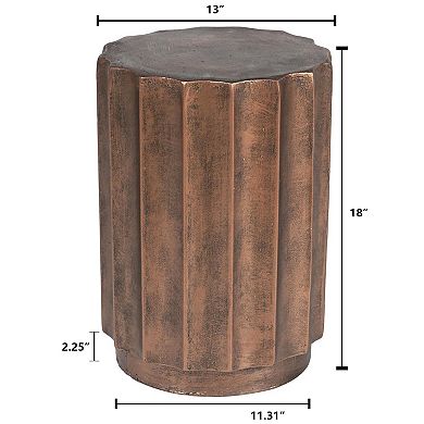 LuxenHome Weathered Copper Cement Fluted Round Indoor Outdoor Side And End Table