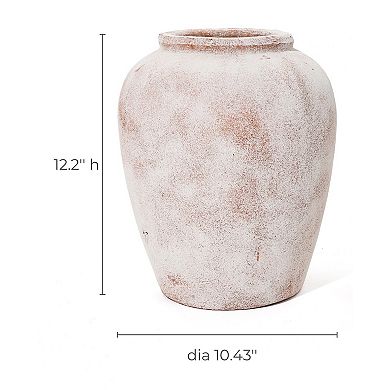 LuxenHome Marble Brown And White 12.4-inch Tall Terracotta Vase