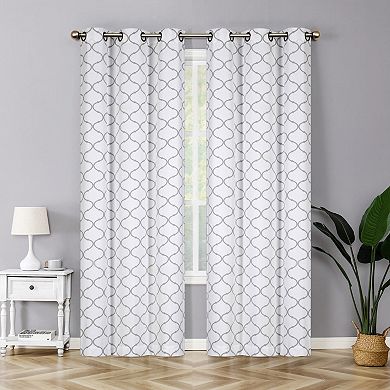Kate Aurora Contemporary Living 2 Pack Gray And White Trellis Clover Window Curtains