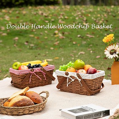Double Handle Woodchip Basket with White Liner for Unforgettable Picnic Parties