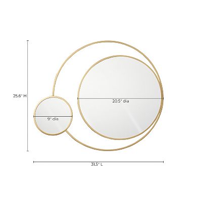 LuxenHome Orbit Modern Gold Metal Frame Round Wall Mirror