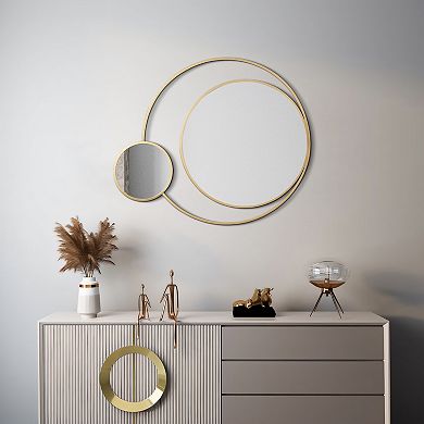 LuxenHome Orbit Modern Gold Metal Frame Round Wall Mirror