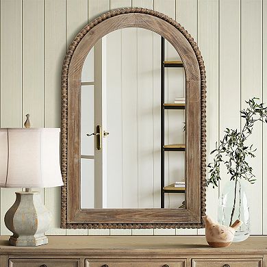 LuxenHome Wood Framed Arch Window Wall Mirror