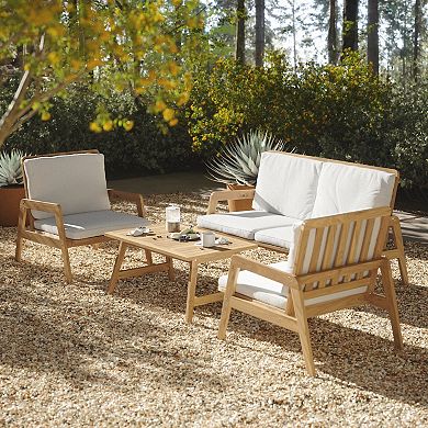 LuxenHome 4-piece Outdoor Acacia Wood Patio Set With Cushions