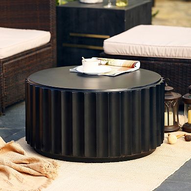 LuxenHome Black Cement Round Coffee Table