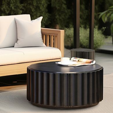 LuxenHome Black Cement Round Coffee Table