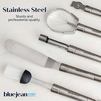 Blue Jean Chef 8-piece Kitchen Tool And Gadget Set, Stainless-steel Kitchen Tools With Storage Pouch