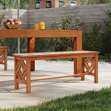 LuxenHome Carmel Solid Wood Outdoor Dining Bench