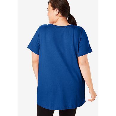 Woman Within Women's Plus Size Perfect Short-sleeve Shirred V-neck Tunic