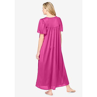 Only Necessities Women's Plus Size Long Silky Lace-trim Gown