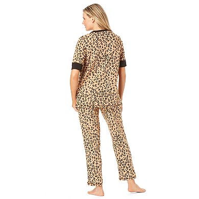 Dreams & Co. Women's Plus Size Printed Henley Pj Set