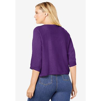 Woman Within Women's Plus Size Rib Trim Cardigan Shrug