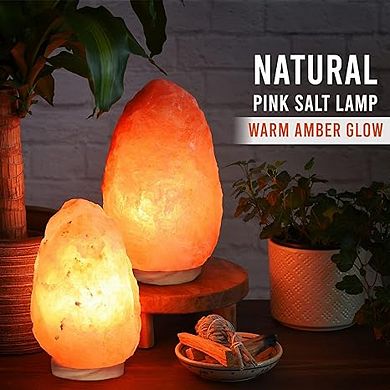 Himalayan Glow Pink Salt Lamp With Neem Wooden Base, 2 Pack, 4-7 Lbs 