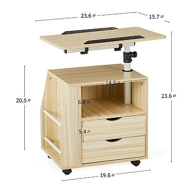 Erommy Swivel Top Adjustable Height Bedside End Table W/storage Drawers