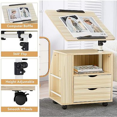 Erommy Swivel Top Adjustable Height Bedside End Table W/storage Drawers