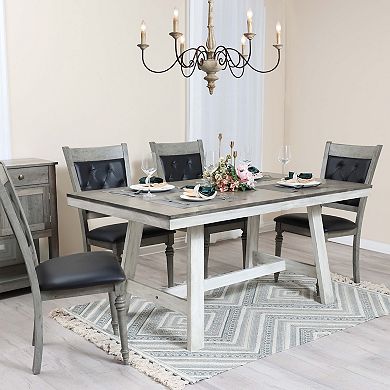 LuxenHome Modern Gray Rubberwood And Upholstered Black Dining Chair, Set Of 2