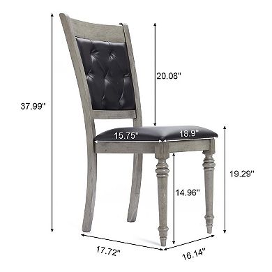 LuxenHome Modern Gray Rubberwood And Upholstered Black Dining Chair, Set Of 2