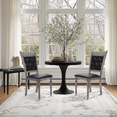 LuxenHome Modern Gray Rubberwood And Upholstered Black Dining Chair, Set Of 2