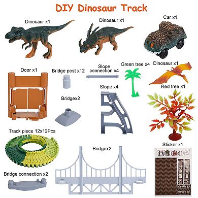 Flexible Diy Dinosaur Race Track Kit Set Of 175