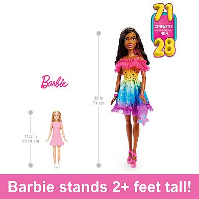 Barbie Large 28-in. Barbie Doll - Dark Brown Hair and Rainbow Dress