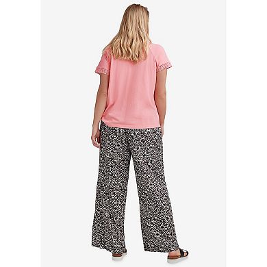 ellos Women's Plus Size Wide-Leg Soft Pants With Back Elastic