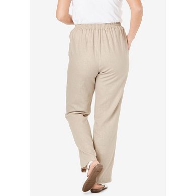 Woman Within Women's Plus Size Straight Leg Linen Pant