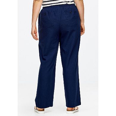 Ellos Women's Plus Size Linen Blend Drawstring Pants