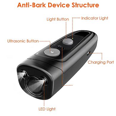 Black, Rechargeable Ultrasonic Dog Anti-bark Device: 2-in-1 Training Tool