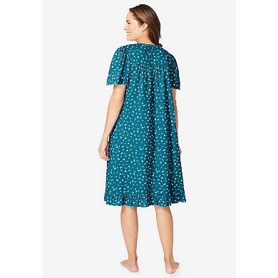 Dreams & Co. Women's Plus Size Short Floral Print Cotton Gown