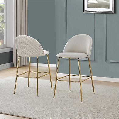 Best Quality Furniture Velvet Barstool With Gold Chrome Finish Legs & Diamond Stitching (Set of 2)