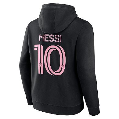 Men's Fanatics Branded Lionel Messi Black Inter Miami CF Authentic Stack Name & Number Tri-Blend Pullover Hoodie