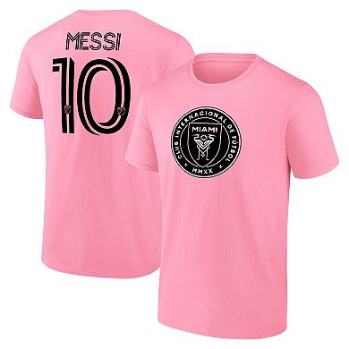 Men's Fanatics Branded Lionel Messi Pink Inter Miami CF Authentic Stack Name & Number T-Shirt