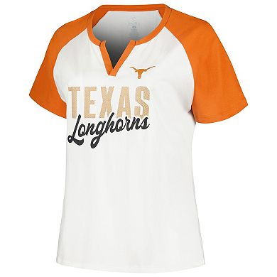 Women's Profile White/Texas Orange Texas Longhorns Plus Size Best Squad Shimmer Raglan Notch Neck T-Shirt