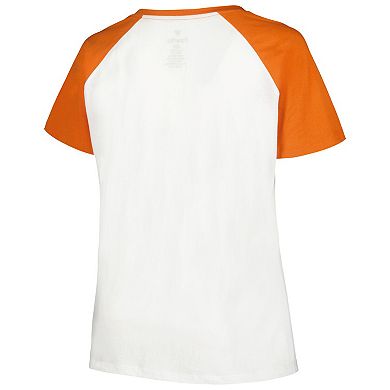 Women's Profile White/Texas Orange Texas Longhorns Plus Size Best Squad Shimmer Raglan Notch Neck T-Shirt