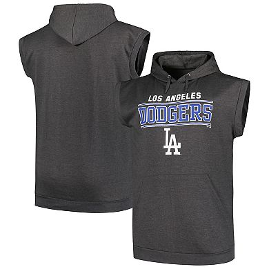 Men's Profile Heather Charcoal Los Angeles Dodgers Big & Tall Muscle Sleeveless Pullover Hoodie