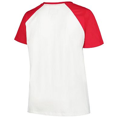 Women's Profile White/Scarlet Nebraska Huskers Plus Size Best Squad Shimmer Raglan Notch Neck T-Shirt