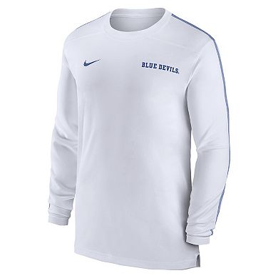 Men's Nike White Duke Blue Devils 2024 Sideline Coach UV Performance Long Sleeve T-Shirt