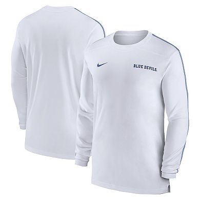 Men's Nike White Duke Blue Devils 2024 Sideline Coach UV Performance Long Sleeve T-Shirt