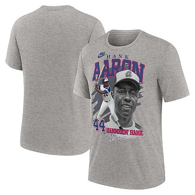 Men's Nike Hank Aaron Heather Gray Atlanta Braves Cooperstown Collection Player Local T-Shirt