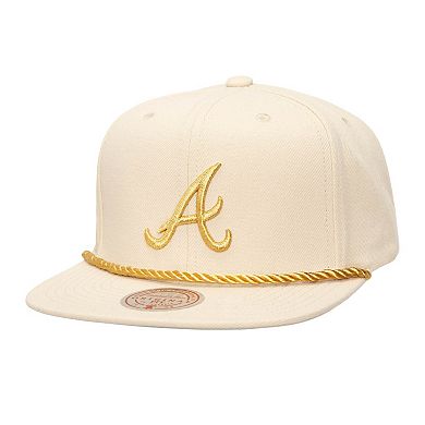 Men's Mitchell & Ness Cream Atlanta Braves Golden Ivory Snapback Hat