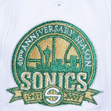 Men's Mitchell & Ness White Seattle SuperSonics Hardwood Classics Soul Logo Shine 2-Tone Snapback Hat