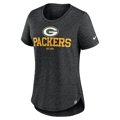 Women's Nike Heather Black Green Bay Packers Fashion Tri-Blend T-Shirt