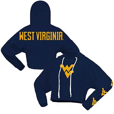 Women's Spirit Jersey Navy West Virginia Mountaineers Oversized Cropped Pullover Hoodie
