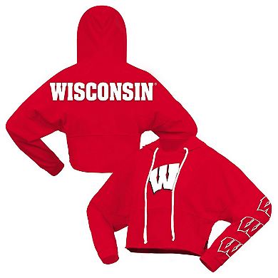 Women's Spirit Jersey Red Wisconsin Badgers Oversized Cropped Pullover Hoodie